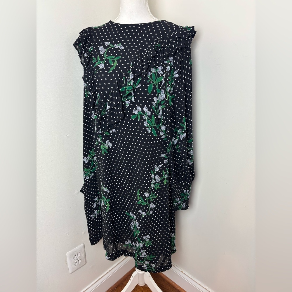 Ganni Rometty Georgette Polka Dot Floral Midi Dress Long Sleeve Black Size U.S 6 - Picture 4 of 16